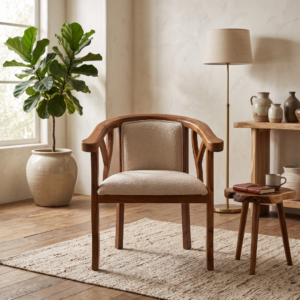 Nest Living Aster Curved Accent Chair | Solid Wood Upholstered Lounge Chair